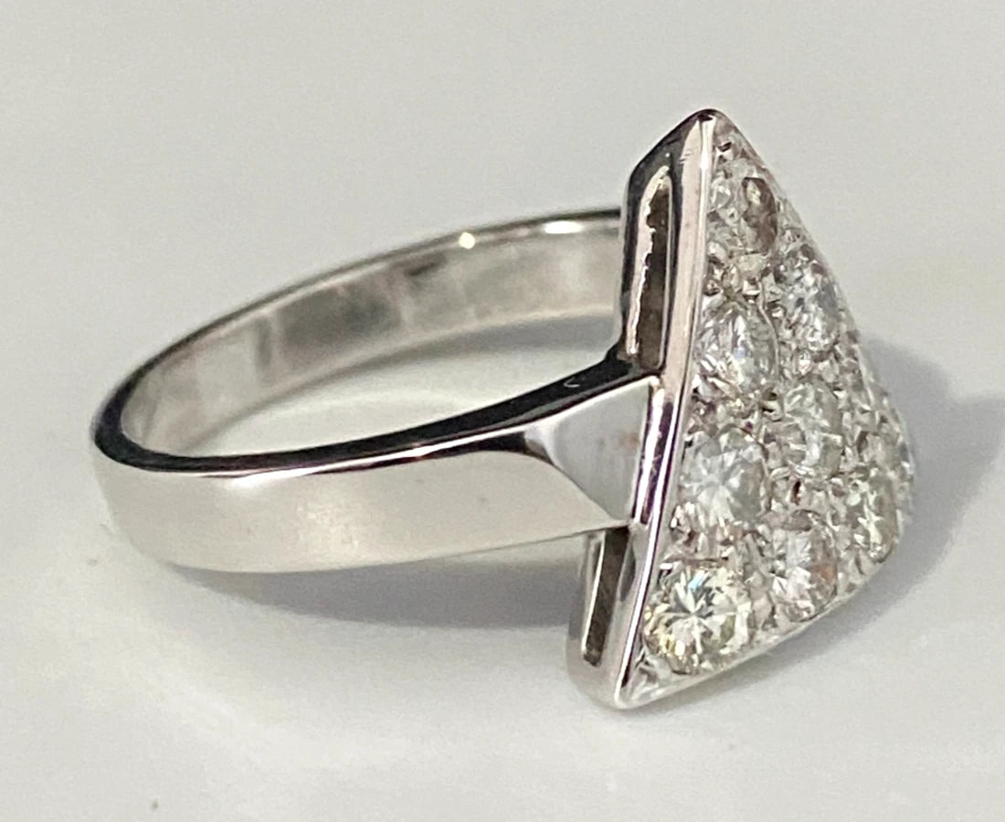 18K White Gold & 0.75CT Diamond Triangle Ring Size M - 6 1/4