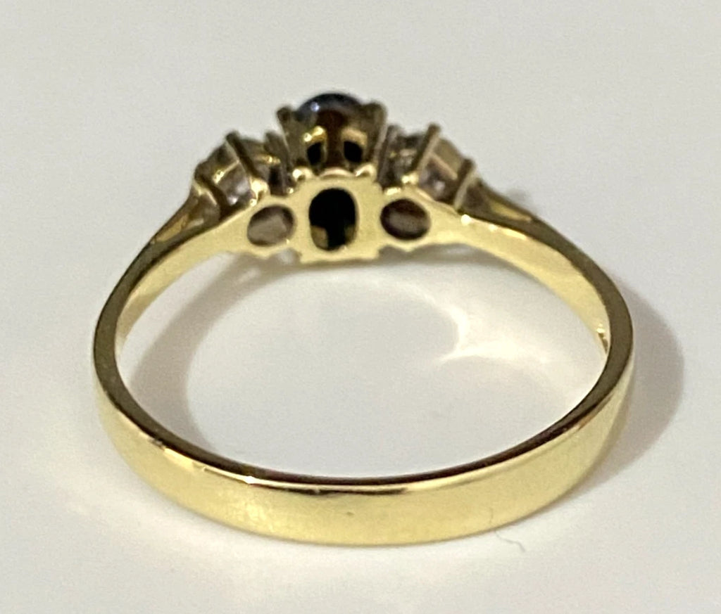18K Yellow Gold W/Sapphire & 0.25CT Diamond Cluster Ring Size N 1/2 - 7