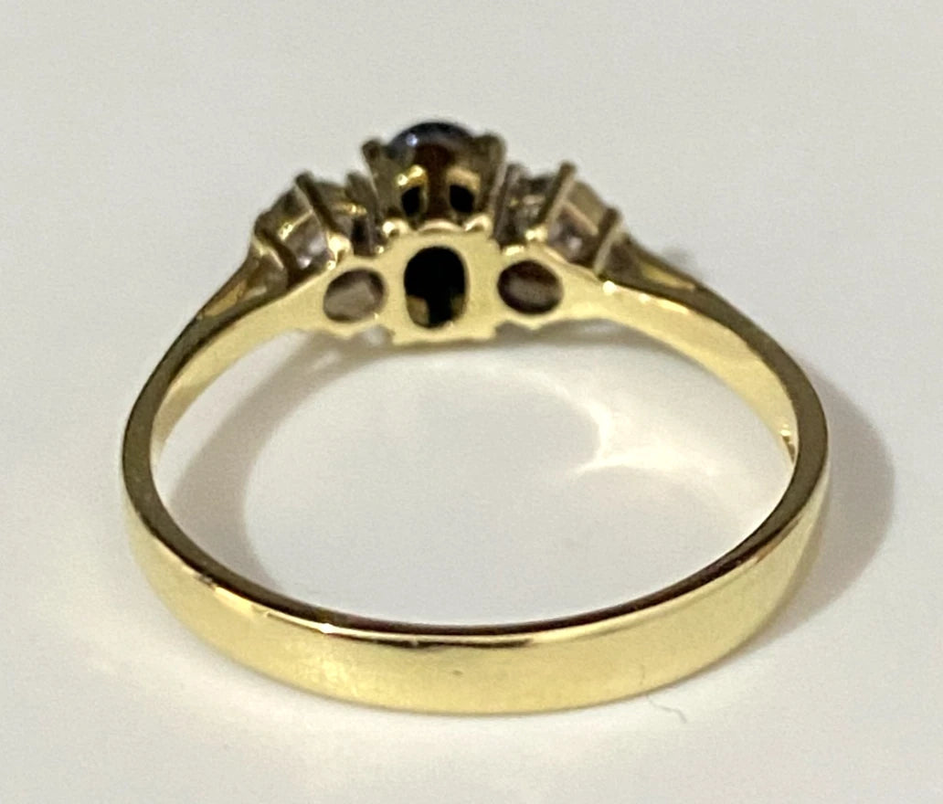 18K Yellow Gold W/Sapphire & 0.25CT Diamond Cluster Ring Size N 1/2 - 7