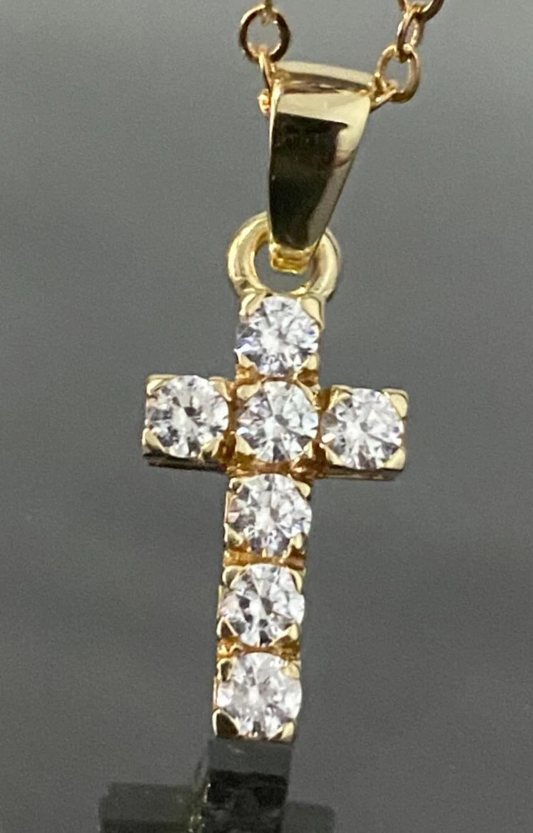 9K Yellow Gold & Cubic Zirconia Cross Pendant 23.50mm High