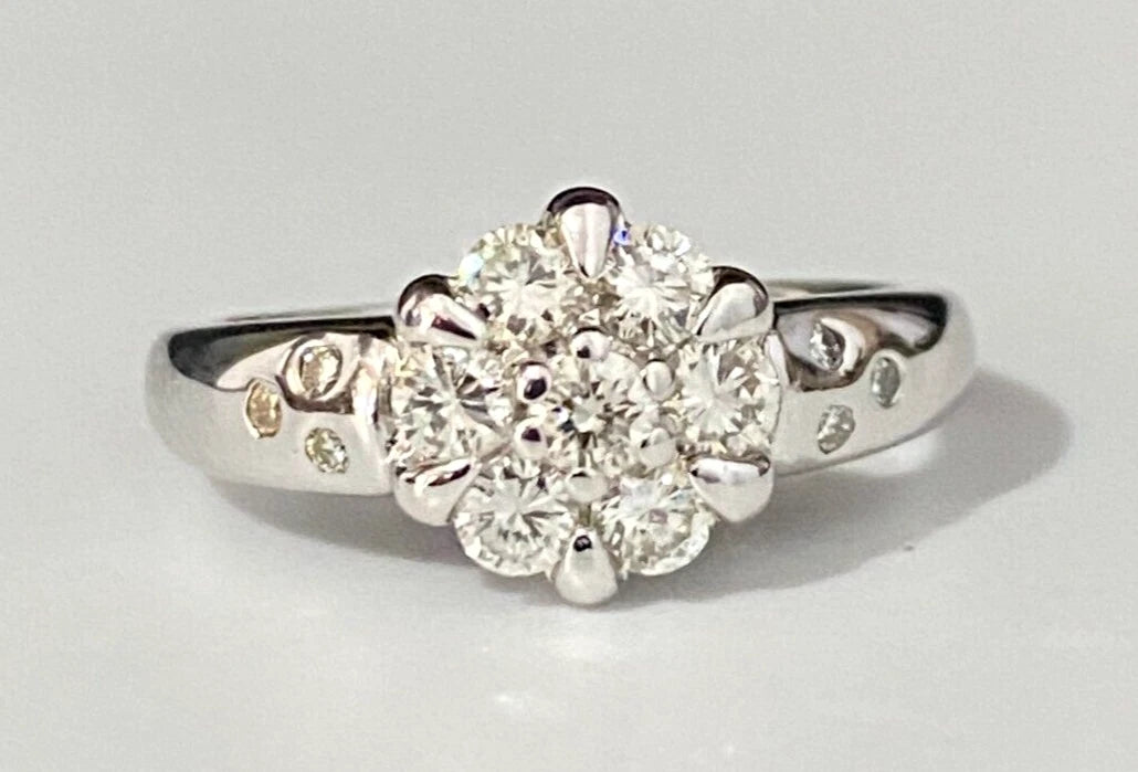 18K White Gold & 0.55CT Diamond Cluster Ring Size J 1/2 - 5