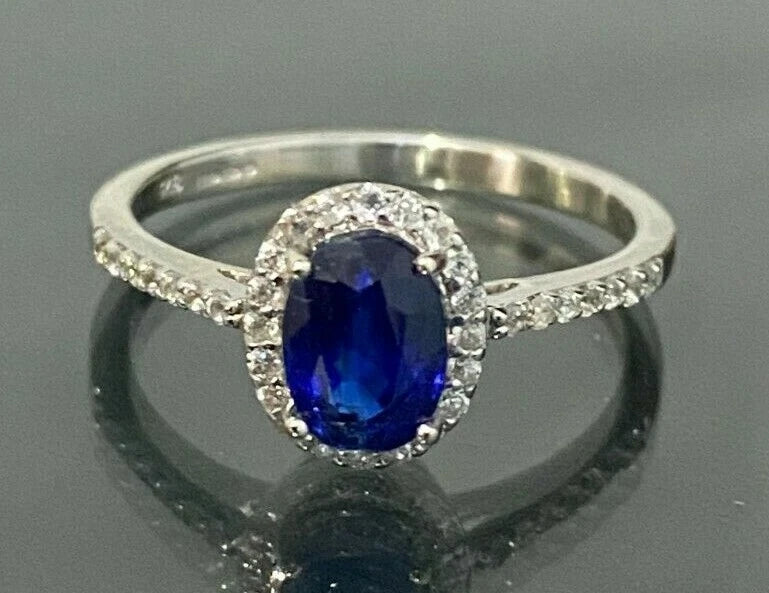 9K White Gold W/ Kyanite & White Zircon Engagement Ring Size N - 6 1/2
