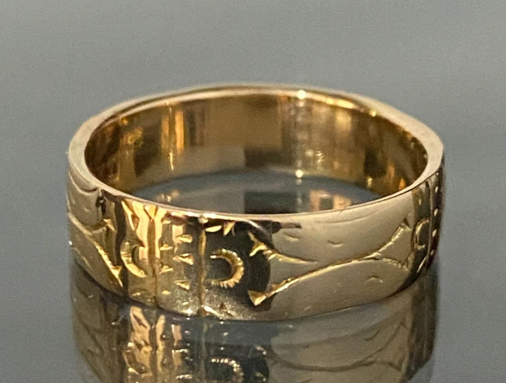 Antique Australian 18K Yellow Gold Engraved Wedding Band Ring Size L - 5 7/8