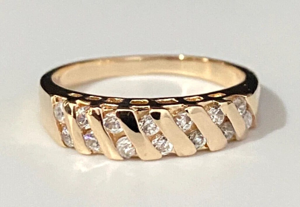 14K Yellow Gold & Cubic Zirconia Dress Ring Size N - 6 1/2