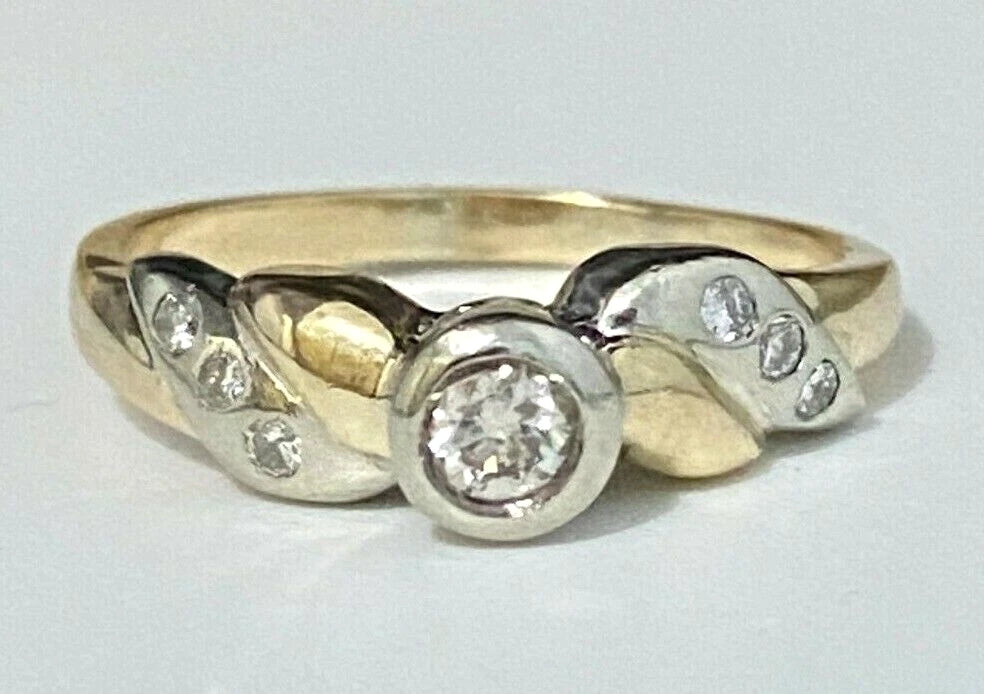 9K Yellow Gold & 0.20CT Diamond Solitaire with Accents Ring Size P 1/2 - 7 3/4
