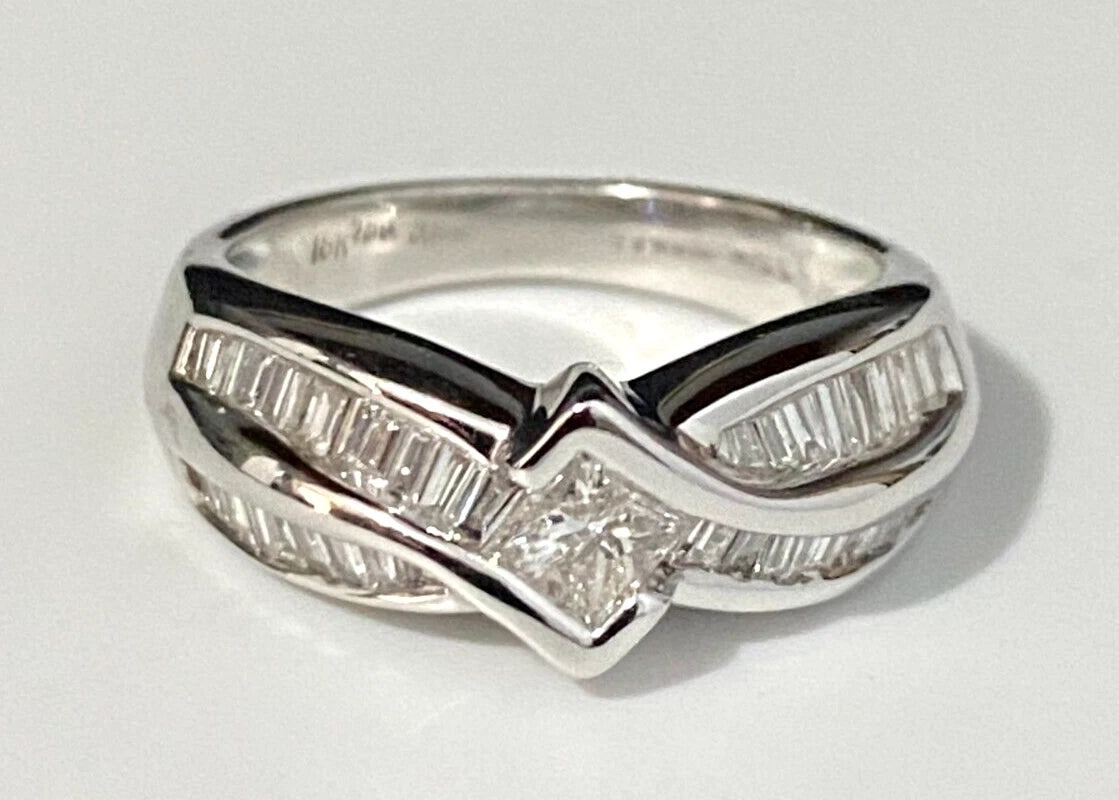 18K White Gold & 0.70CT Diamond Ring Size N 1/2 - 6 3/4