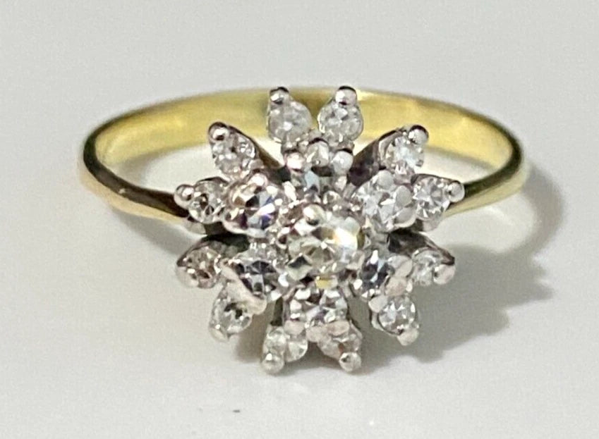 18K Yellow Gold & 0.30CT Diamond Cluster Ring Size M - 6