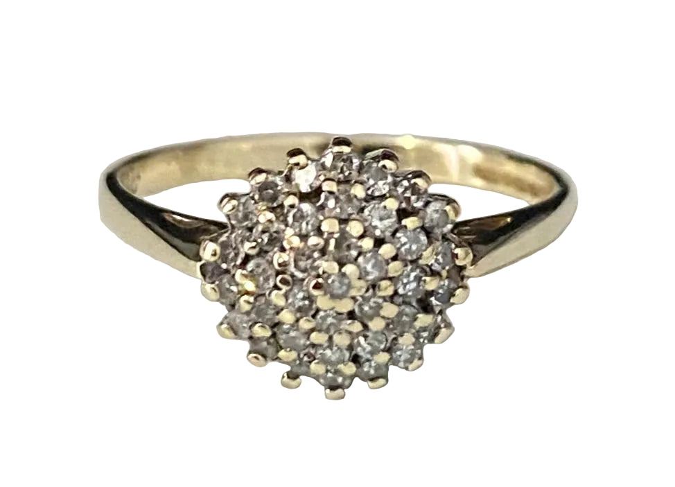 9K Yellow Gold & 0.25CT Diamond Cluster Ring Size N (US 6.75)