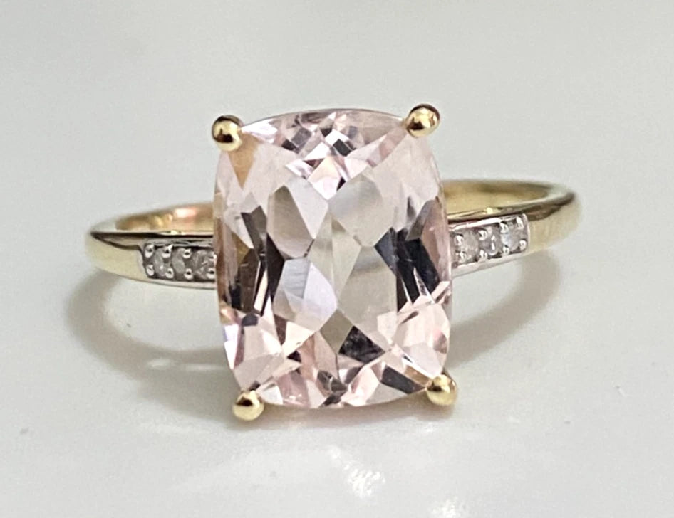 10K Yellow Gold 2.67CT Morganite & Diamond Ring Size L (US 5.75)