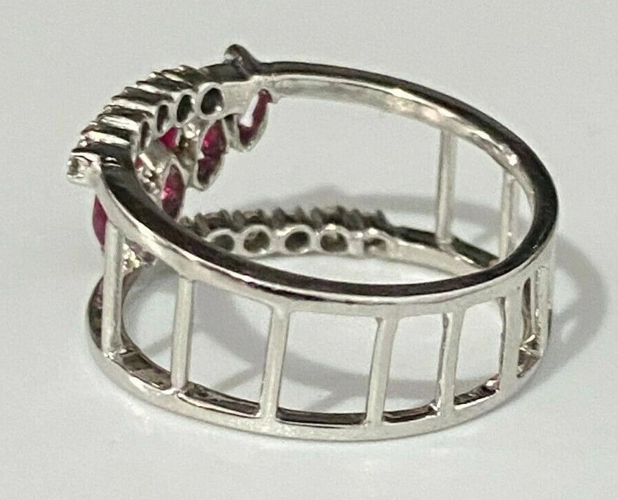 18K White Gold W/ Ruby & Diamond Ring Size P - 7 1/2