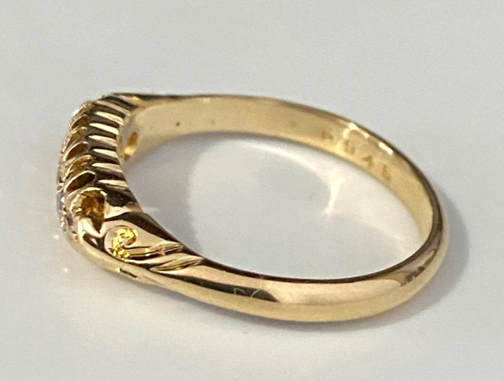 Antique 18K Yellow Gold & Old Mine Diamond Ring C1916 Size M - 6 1/4