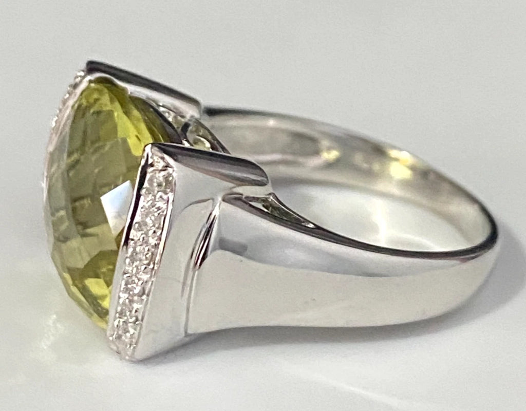 14K White Gold W/ Citrine & Diamond Ring Size N - 6 3/4