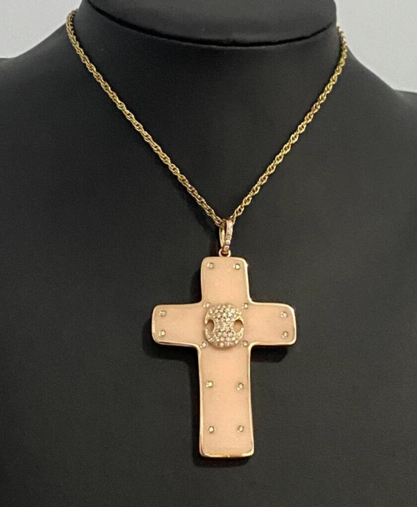 Large 18K Rose Gold & 0.60CT Diamond Cross Pendant by Gavello