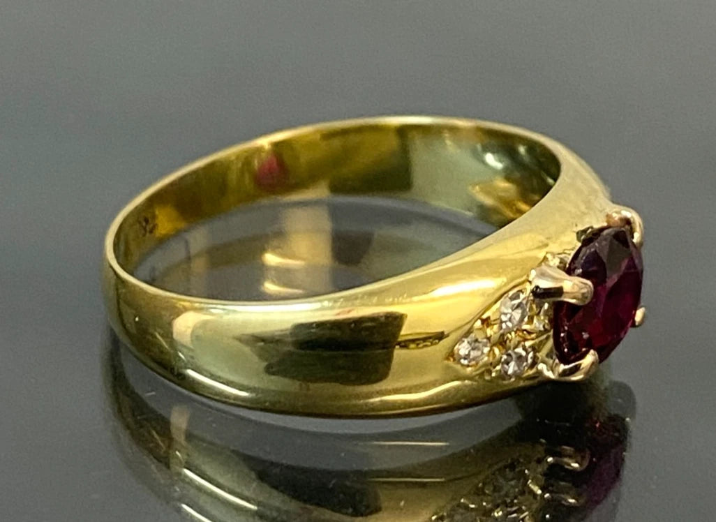 18ct Yellow Gold Ruby & Diamond Ring Fine Vintage Jewellery Size L 1/2 (US 6)