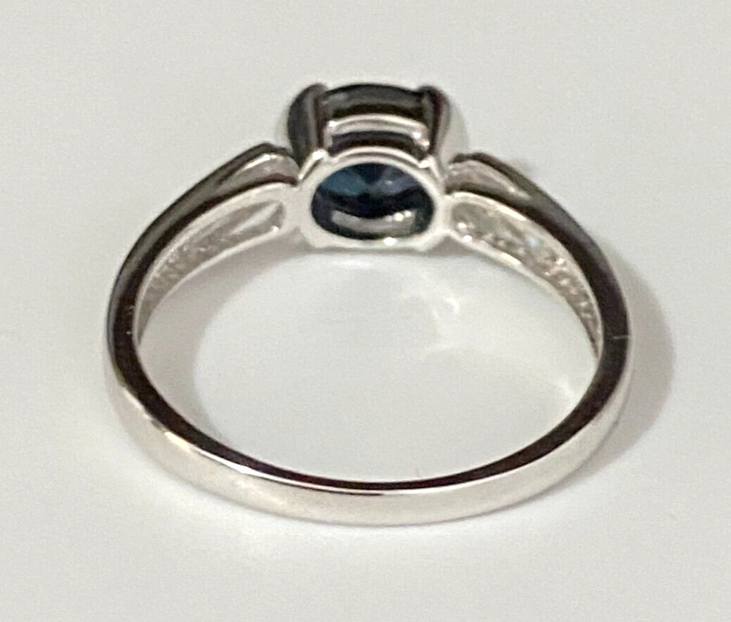 9K White Gold W/ Sapphire & White Zircon Ring Size P 1/2 - 7 3/4
