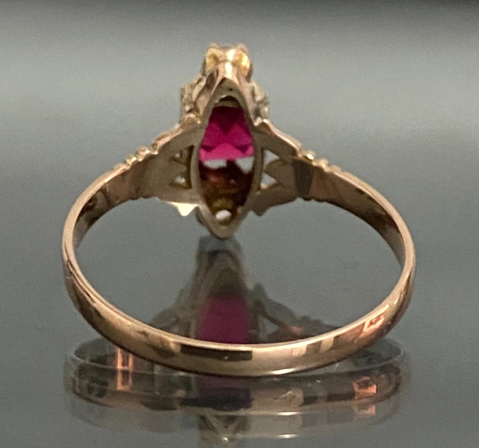 Antique 10K Rose Gold Red Paste Moonstone Ring Size P (US 7.75)