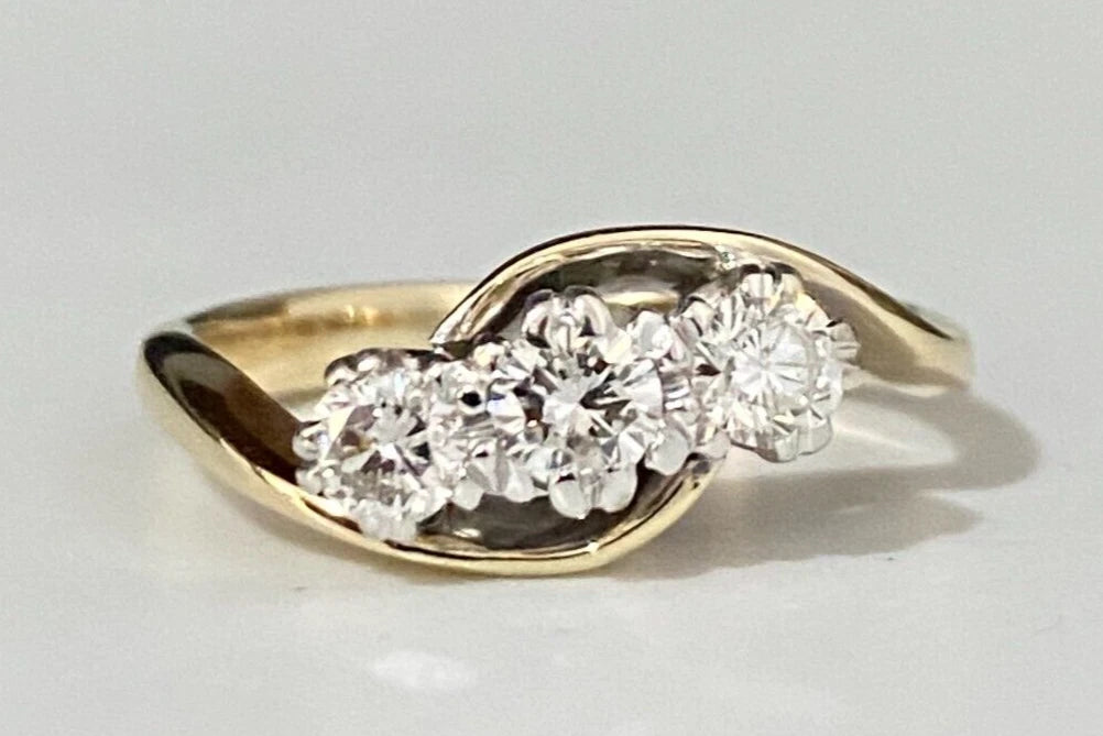 9K Yellow Gold & 0.45CT Diamond Three Stone Ring Size J 1/2 - 5