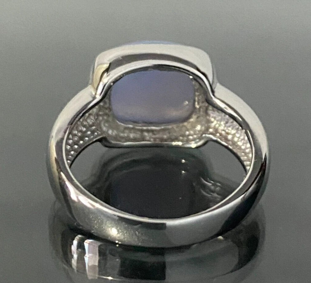 14K White Gold & Chalcedony Single Stone Ring Size O 1/2 - 7 1/4