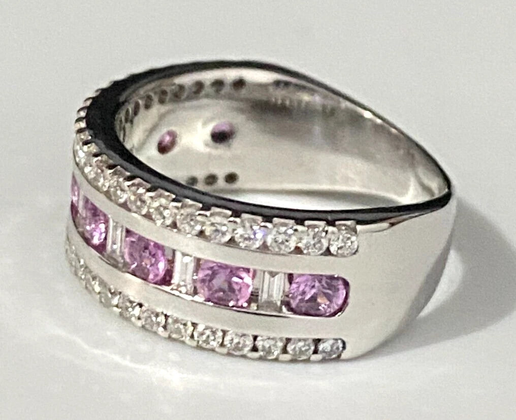 9K White Gold W/ Pink Sapphire & 0.60CT Diamond Ring Size M 1/2 - 6 1/4