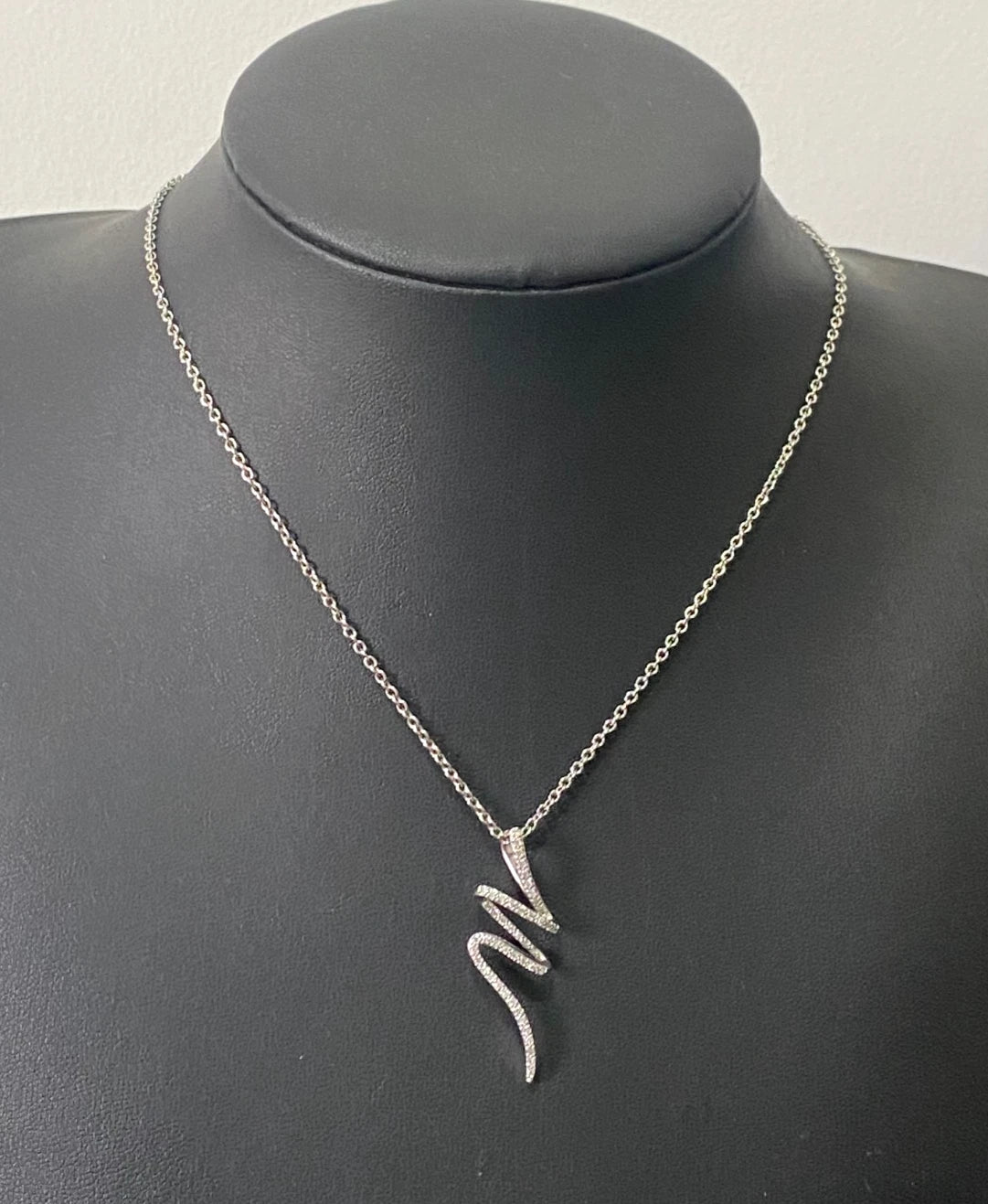 9K White Gold & 0.25CT Diamond Swirl Drop Pendant 36mm