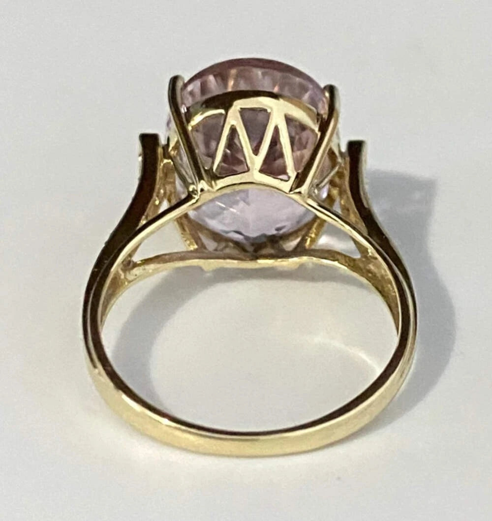 9K Yellow Gold With 10.0CT Pink Kunzite Ring Size N 1/2 (US 7)