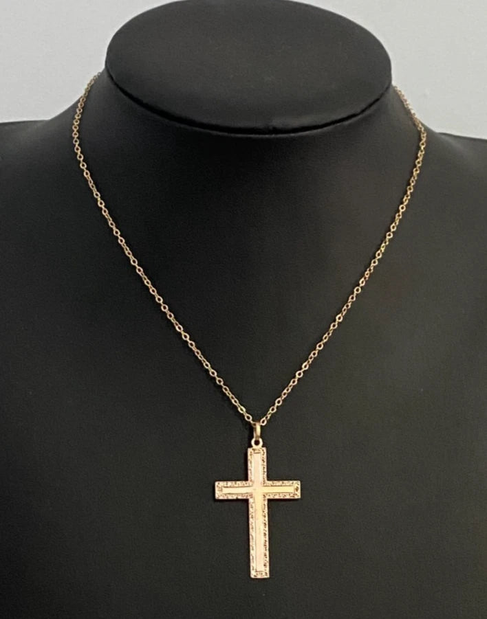 Vintage 14K Rose Gold Etched Cross Pendant - 44.80mm