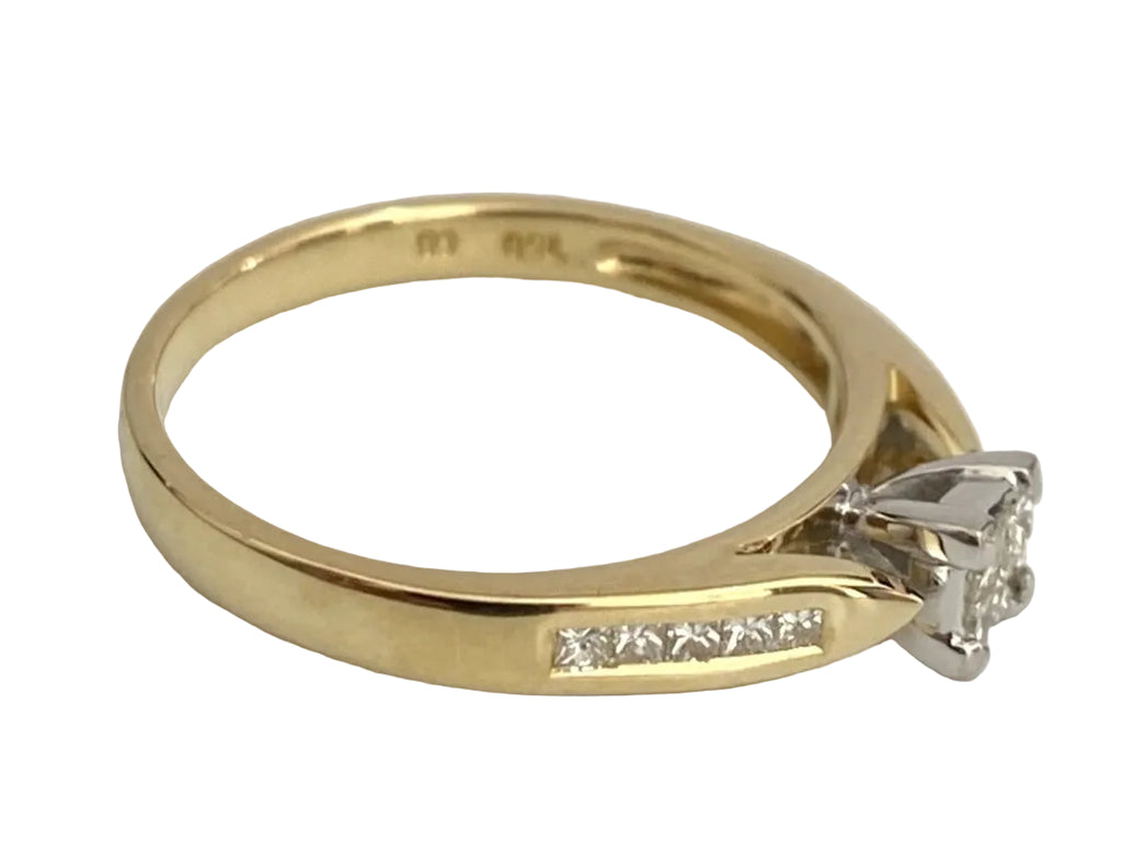 18ct Yellow Gold 0.50ct Princess Diamond Cluster Engagement Ring - Size N 1/2