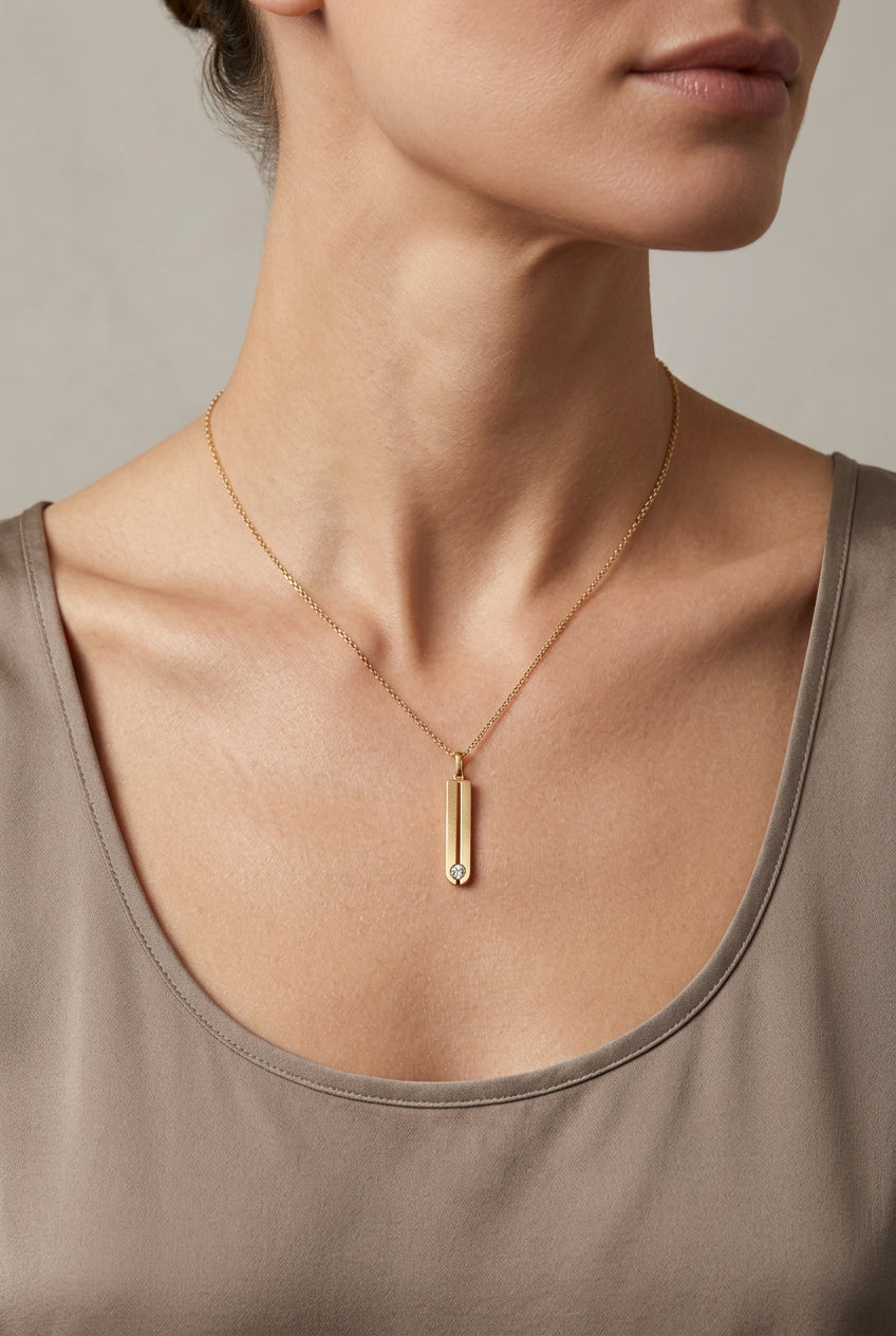 18K Yellow Gold Diamond Geometric Bar Pendant – Jordans Jewellery