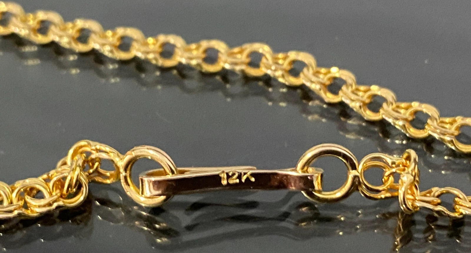 Vintage 12K Yellow Gold Chino Link Chain Necklace 46cm Long