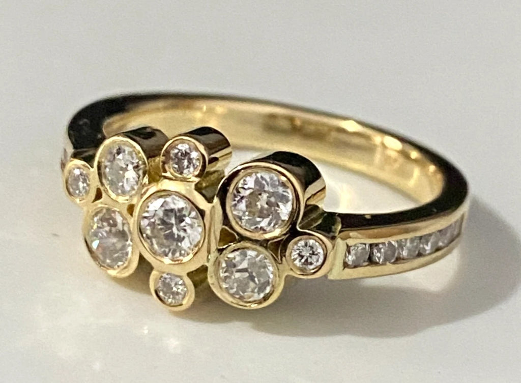 18K Yellow Gold & 0.90CT Diamond Bubble Ring Size N 1/2 - 7