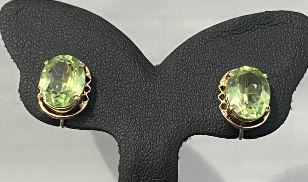 1950's 9K Rose Gold & Green Stone Set Earrings for Non-Pierced