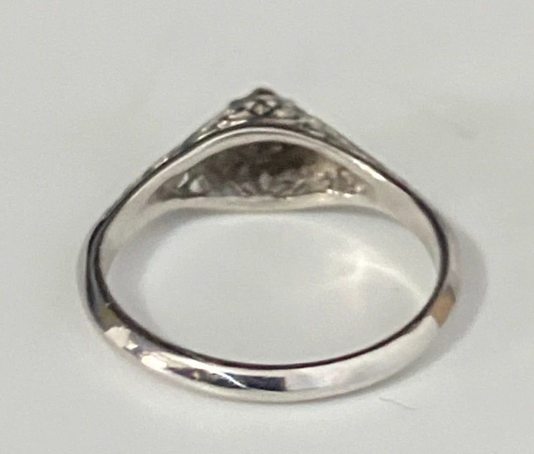 18K White Gold & Diamond Filigree Solitaire Ring Size J - 5