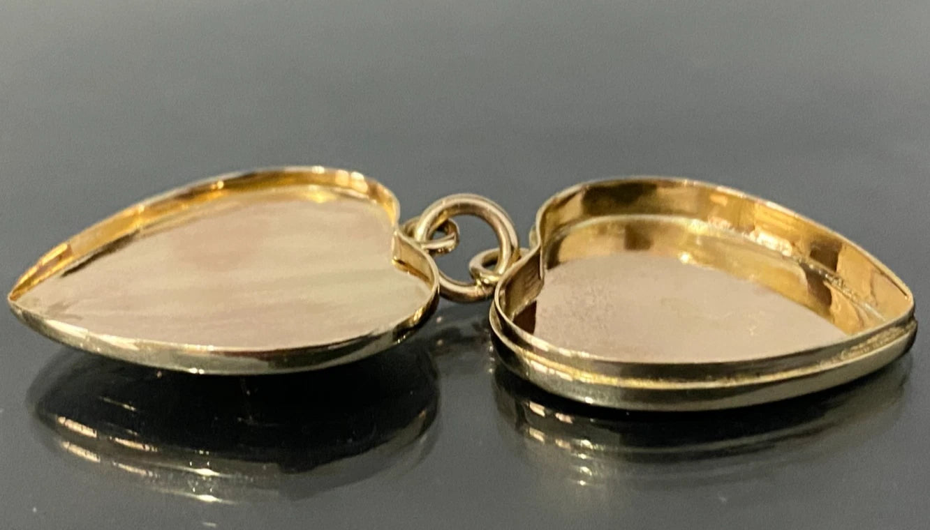 Antique 9K Yellow Gold Eastern Star Heart Locket Pendant