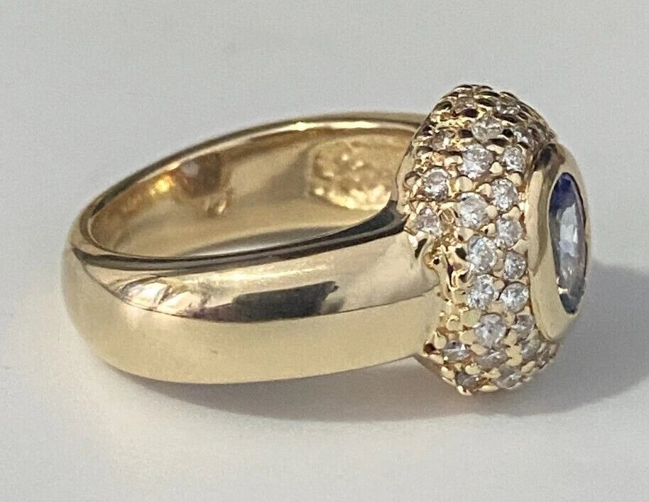 Heavy 14K Yellow Gold W/ Tanzanite & 0.60CT Diamond Ring Size K 1/2 - 5 3/8