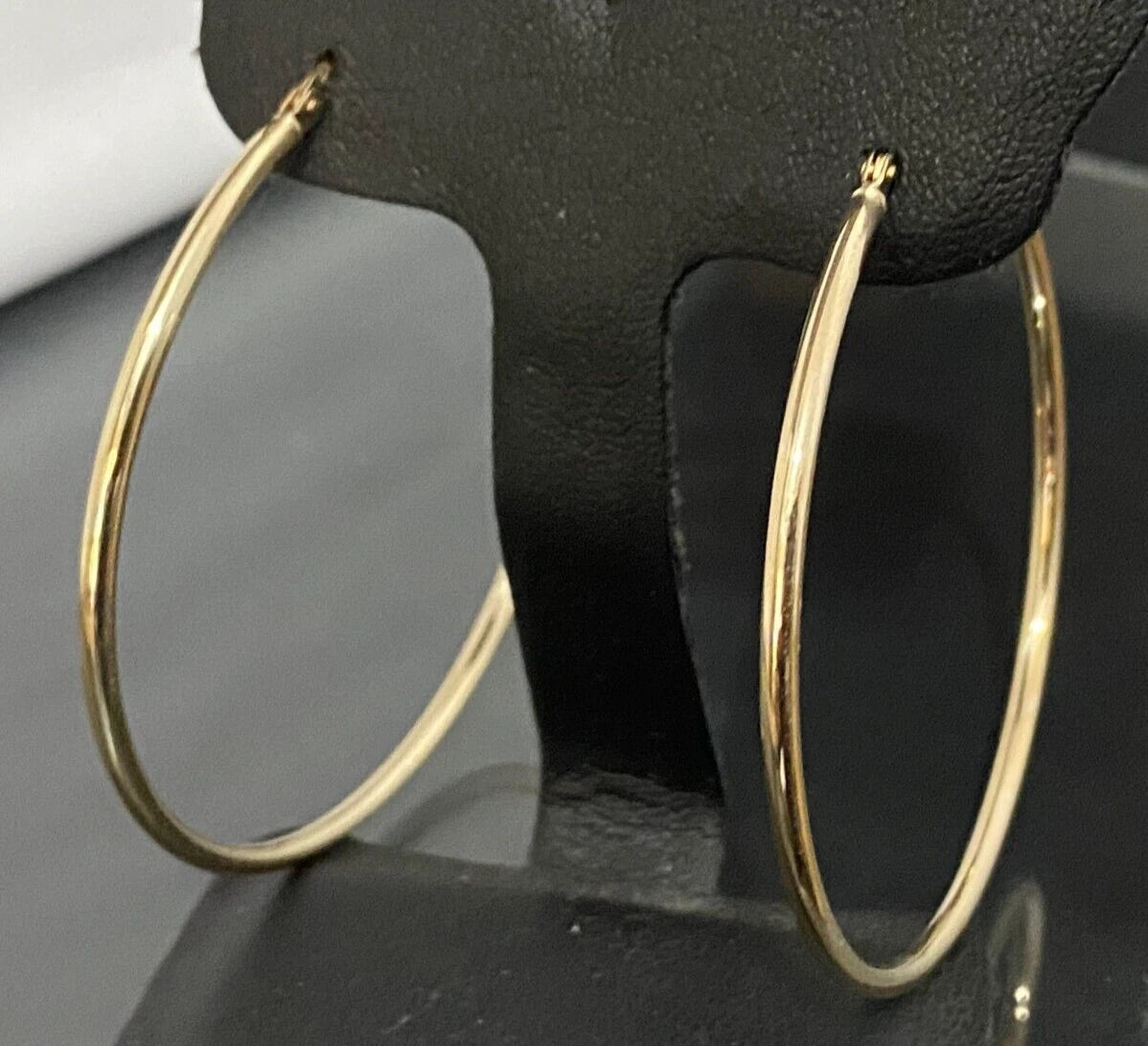 Italian Large 9K Yellow Gold Hoop Earrings
