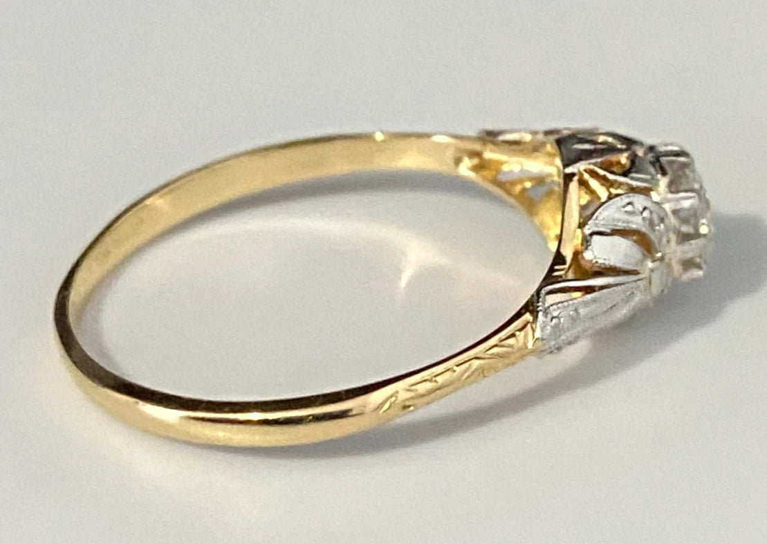 18K Yellow Gold & Platinum 0.25CT Diamond Filigree Ring Size Q 1/2 - 8 5/8
