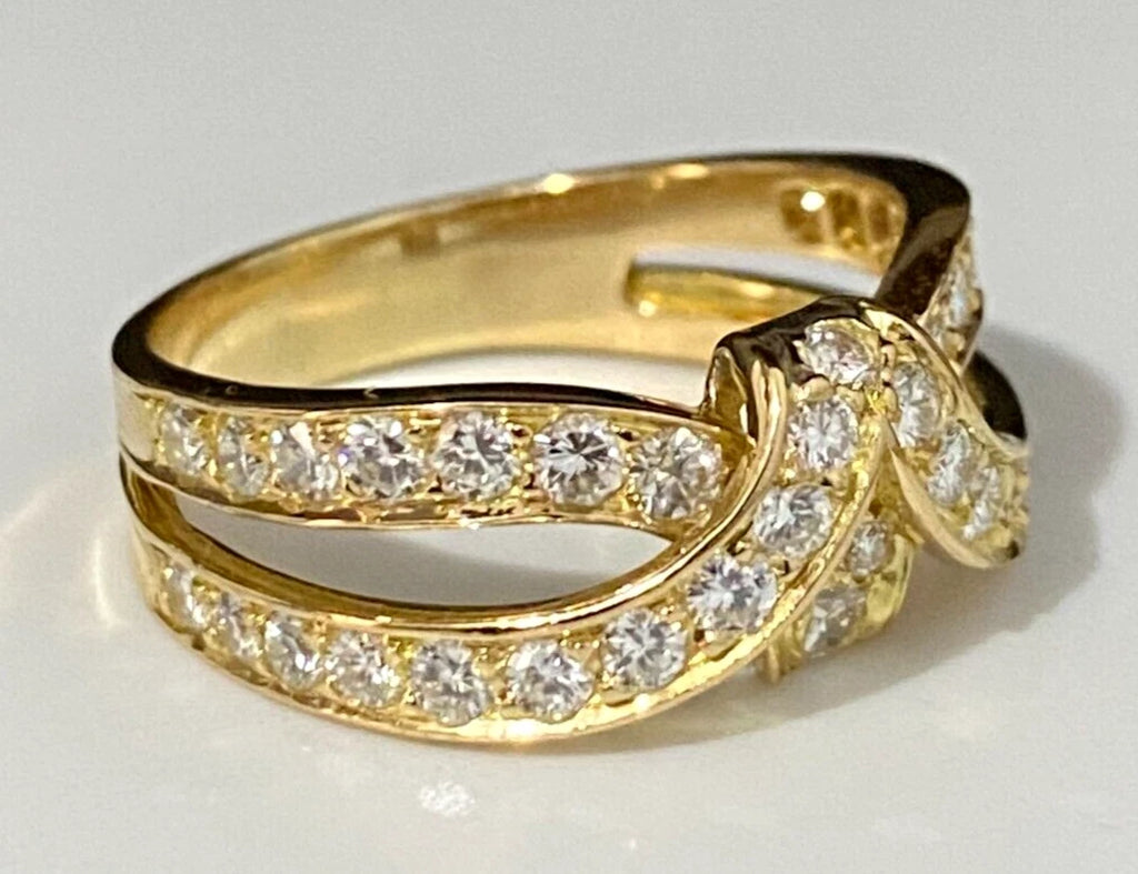 18K Yellow Gold & 1.10CT Diamond Crossover Ring Size Q - 8
