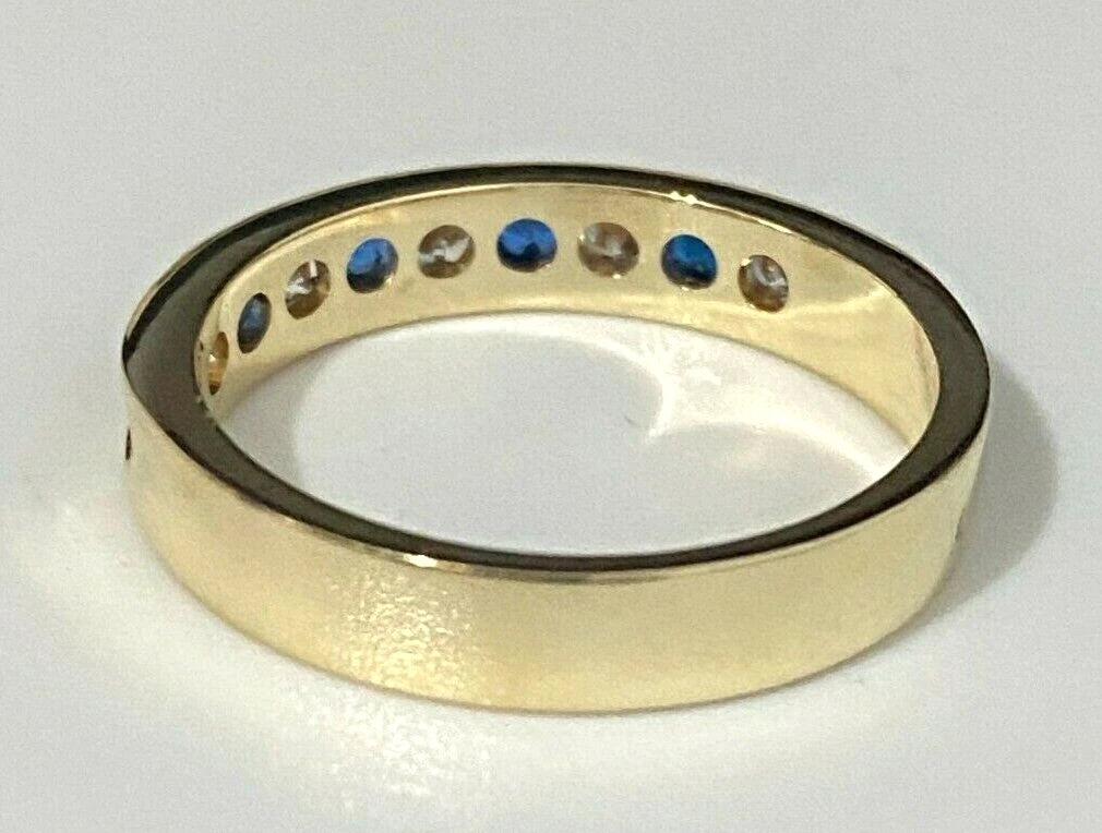 14K Yellow Gold W/ Blue & White CZ Channel Band Ring size M 1/2 - 6 1/4