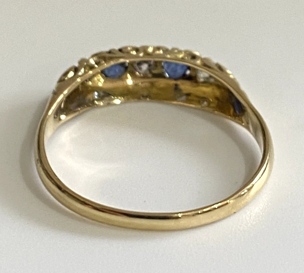 Antique 18K Yellow Gold W/ Sapphire & Diamond Ring C1915 Size Q 1/2 (US 8.5)
