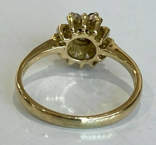 18K Yellow Gold W/ Sapphire & Diamond Flower Ring Size L 1/4 - 5 3/4