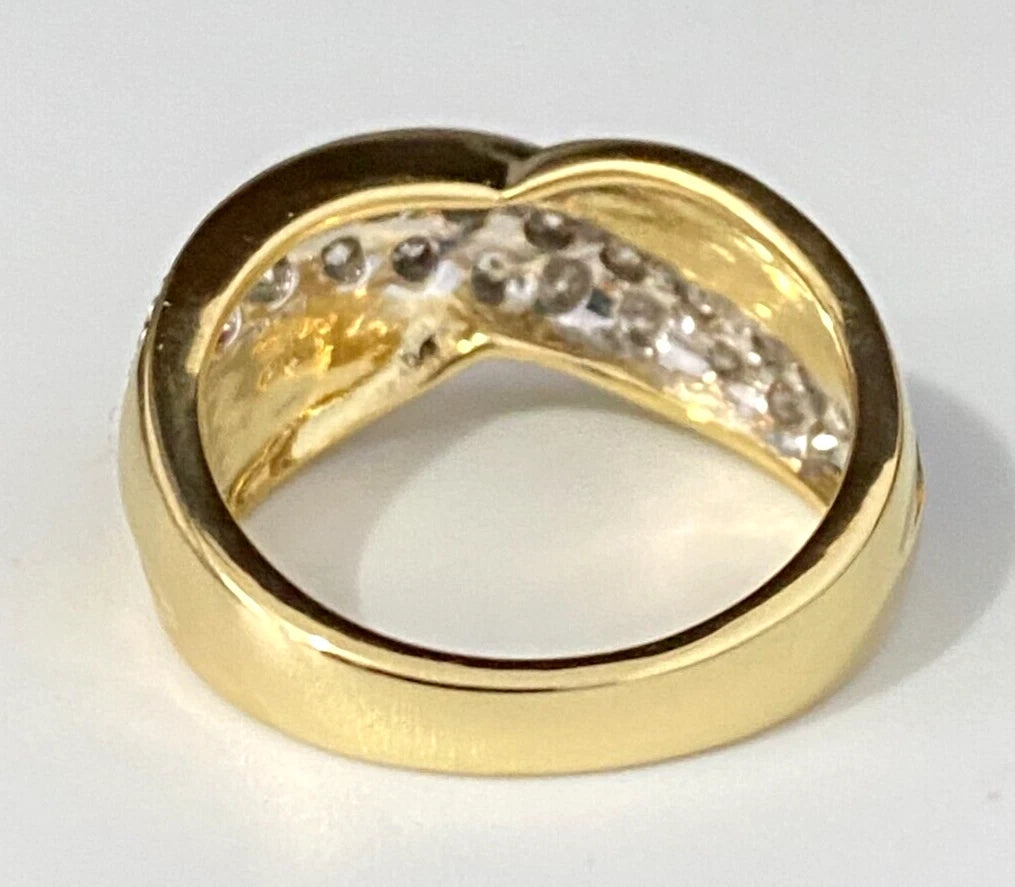 Heavy 18K Yellow Gold & 1.0CT Diamond Crossover Ring Size Q - 8