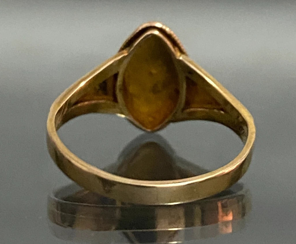 1860's Victorian 15K Yellow Gold Pearl & Enamel memorial Ring - Size L (US 5.75)