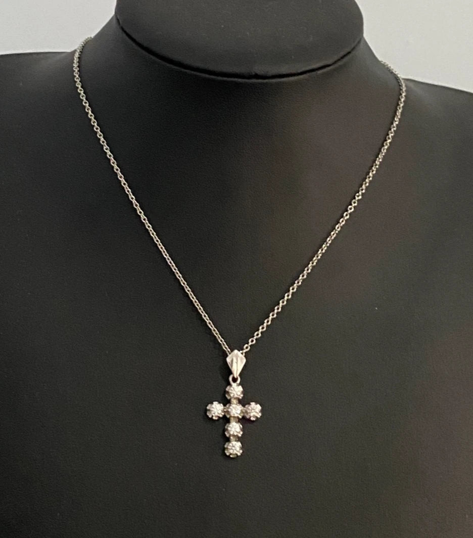 14K White Gold & Cubic Zirconia Cross Pendant 33.0 High