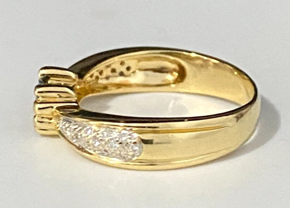 18K Yellow Gold W/ Sapphire & Diamond Ring Size N 1/2 - 6 3/4