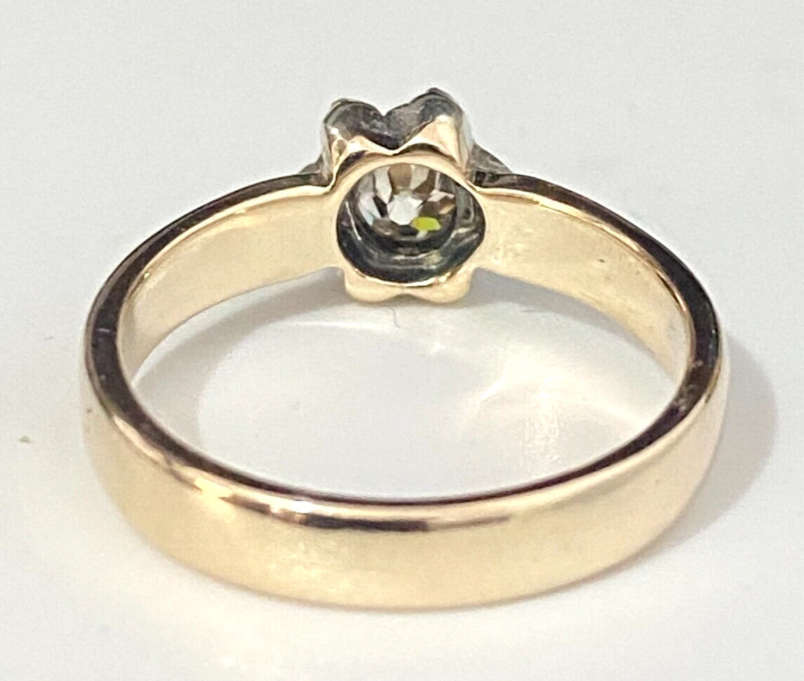 Victorian 14K Yellow Gold & Old Cut Diamond Ring Size N - 6 1/2