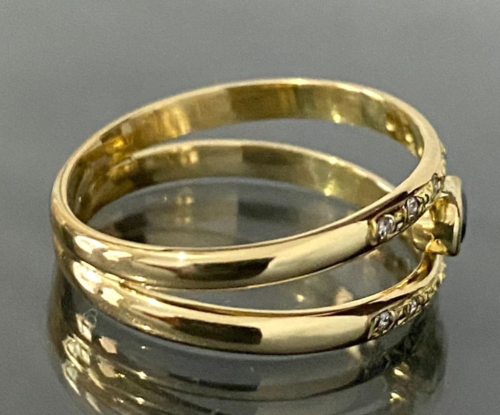 18K Yellow Gold W/ Sapphire & Diamond Split Band Style Ring Size R - 8 7/8