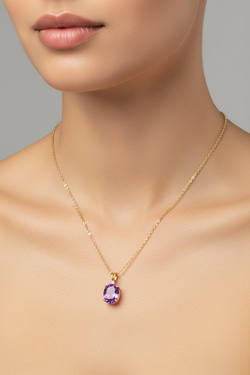 10K Yellow Gold Amethyst pendant 20.5mm