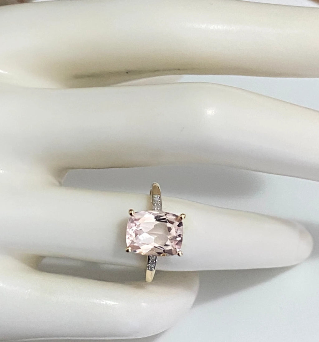 10K Yellow Gold 2.67CT Morganite & Diamond Ring Size L (US 5.75)