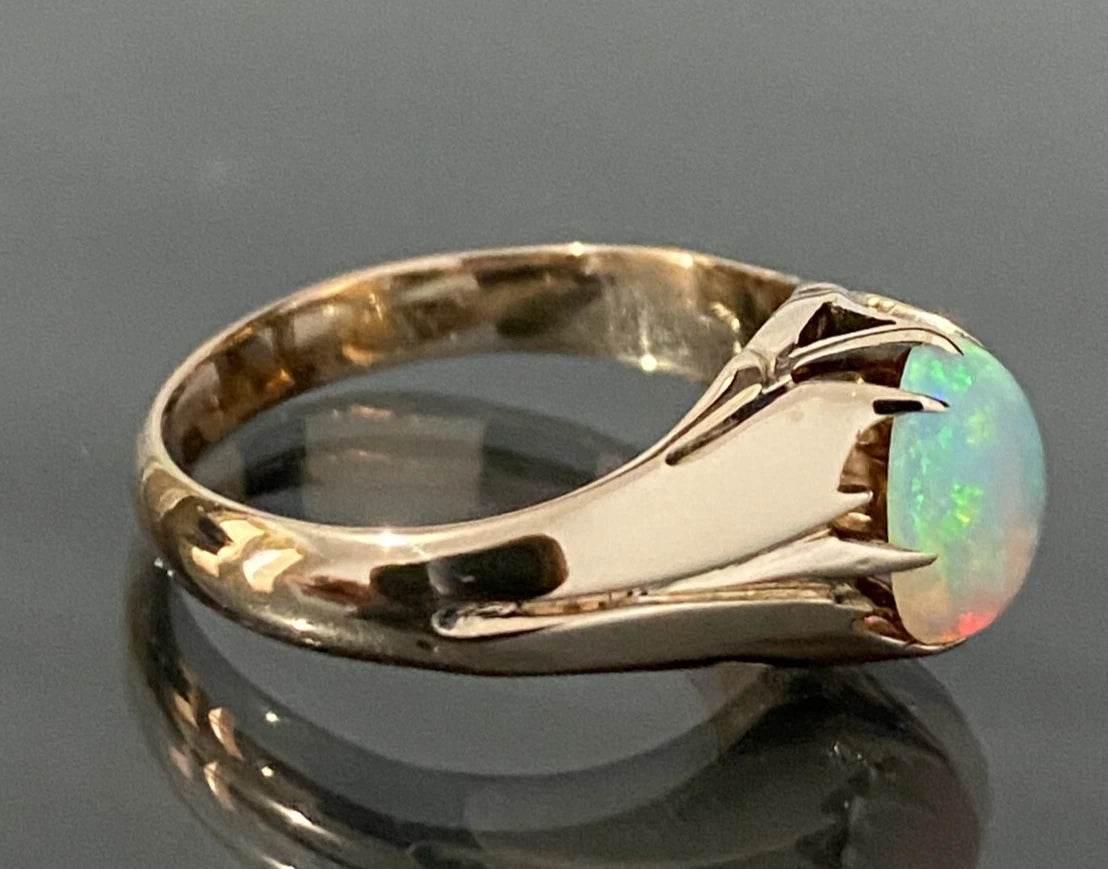 Vintage 14K Rose Gold & Opal Single Stone Ring Size J - 4 5/8