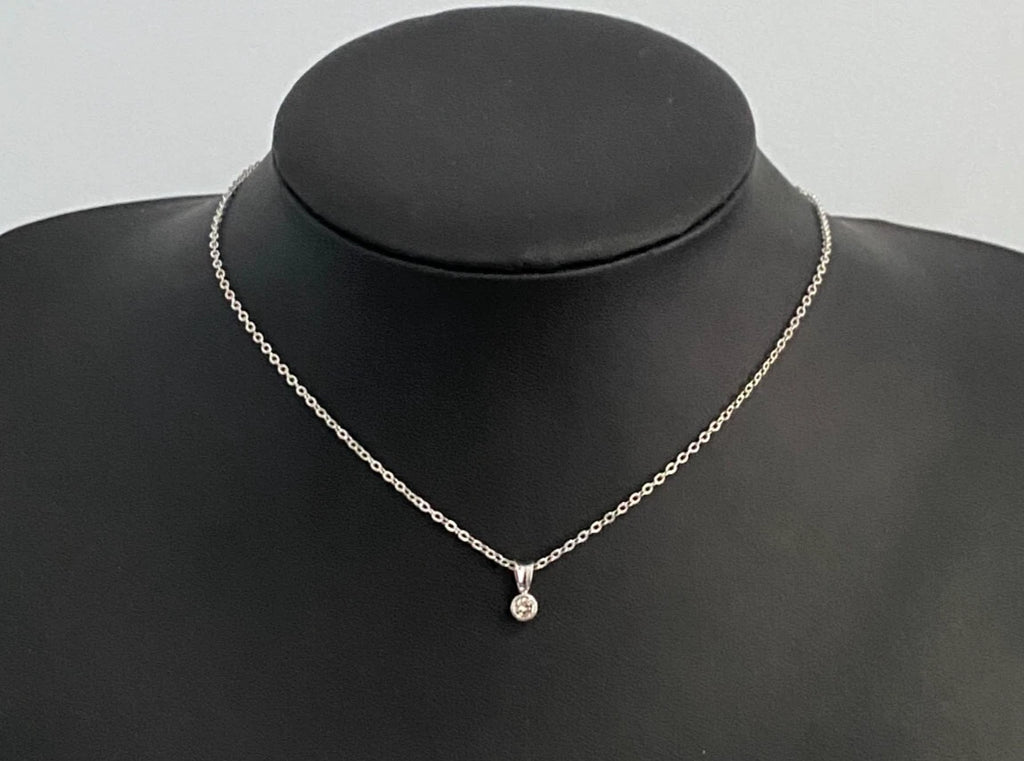 9K White Gold & 0.15CT Diamond Bezel Set Single Stone Pendant